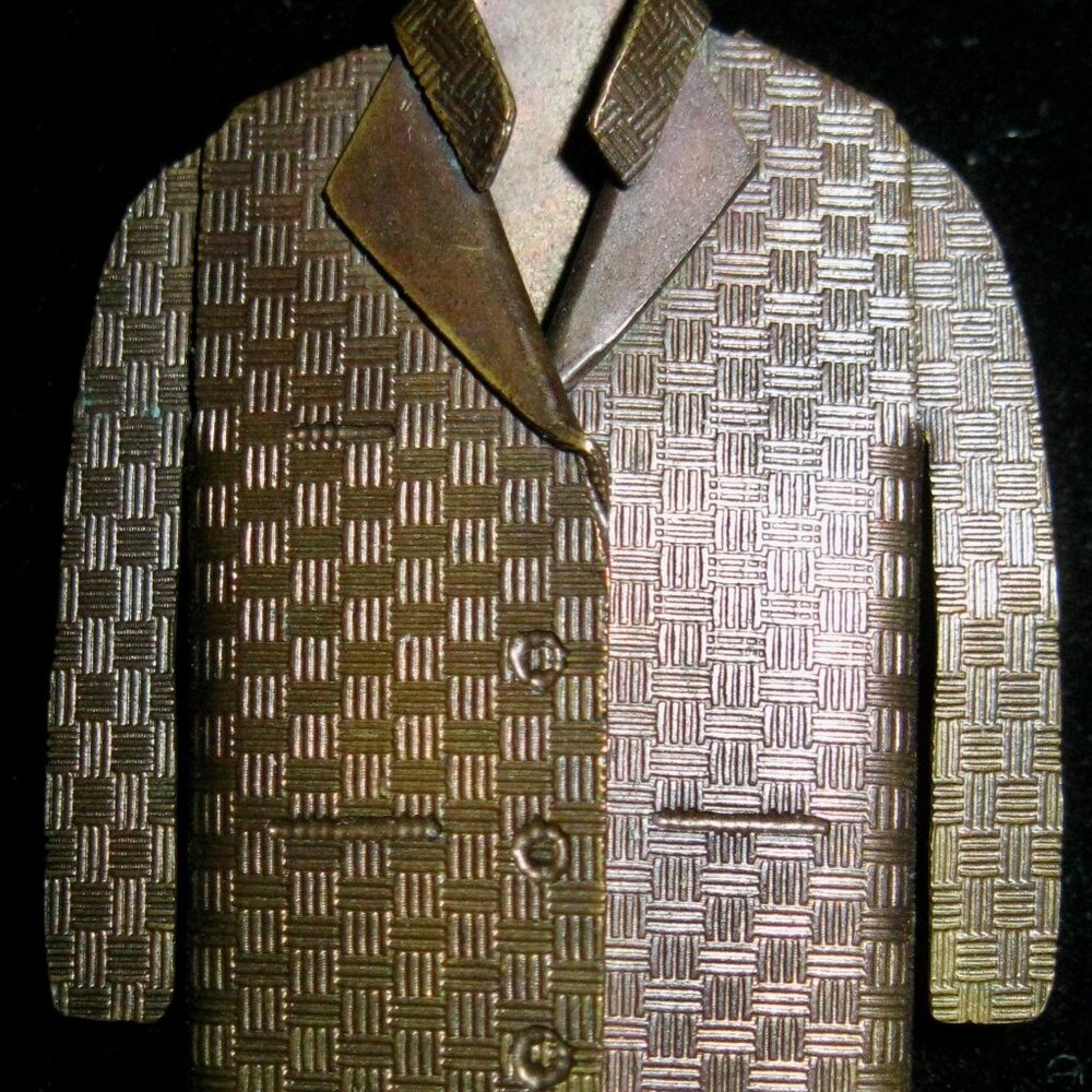 "SUIT JACKET BROOCH, SIGNED DBT, DATED AND TOTALLY LIFE LIKE IMAGE OF JACKET"